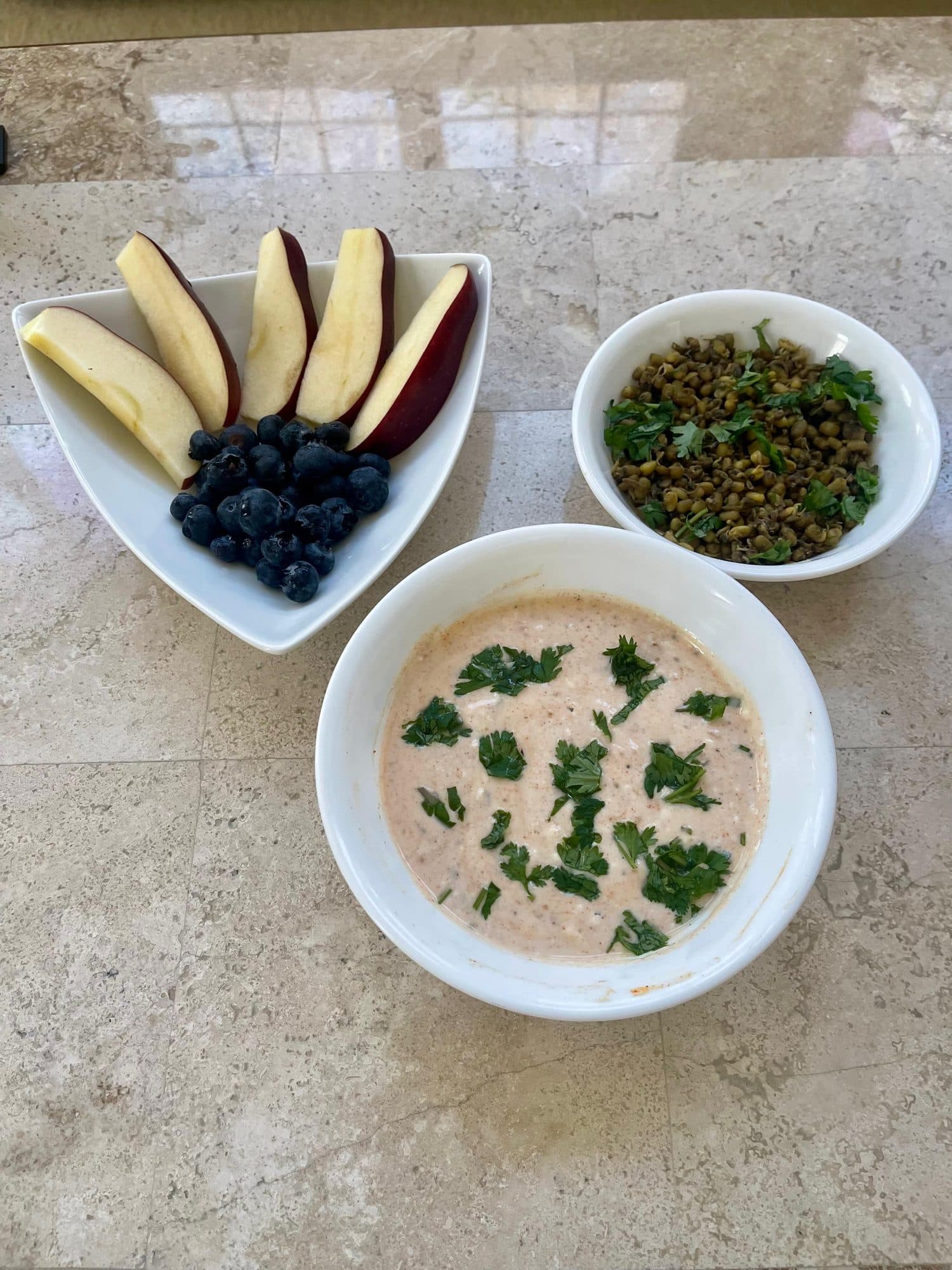 Balanced bowl with fruit and lentils