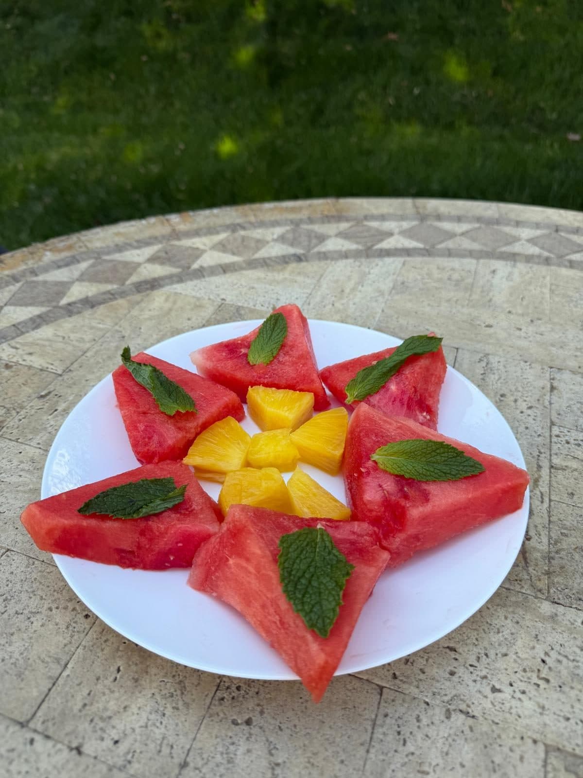 Red pepper salad arranged like a flower